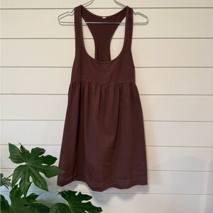 Free People Babydoll Racerback Dark Plum Brown Shirt Dress Whimsy Pockets